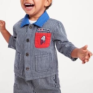 Old Navy Railroad Stripe Printed Loose Collared Twill Jacket